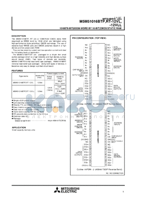 M5M51016BVL-12VL datasheet - 1048576-bit (65536-word by 16-bit) CMOS static RAM