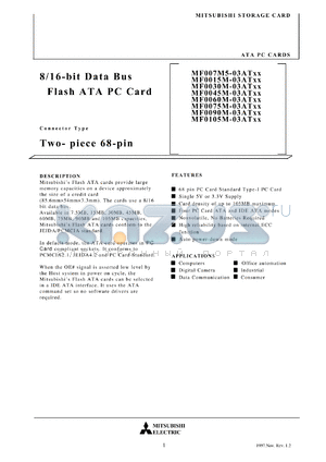 MF0090M-03AT datasheet - 8/16-bit data bus flash ATA PC card