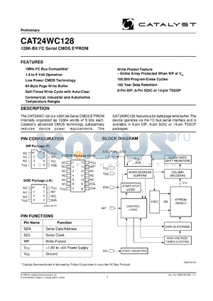 CAT24WC128P-TE13 datasheet - 2.5V-6.0V 128K-bit IIC serial CMOS EEPROM