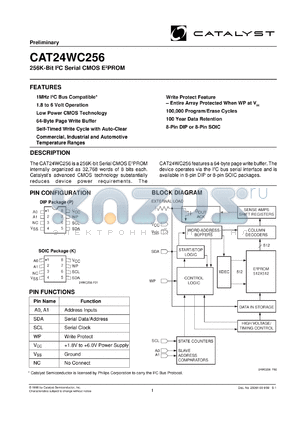 CAT24WC256PA-3TE13 datasheet - 3V-5.5V 256K-bit IIC serial CMOS EEPROM