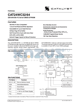 CAT24WC32K-TE13 datasheet - 2.5V-6.0V 32K-bit IIC serial CMOS EEPROM