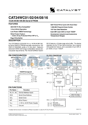 CAT24WC08JI-TE13 datasheet - 2.5V-6.0V 8K-bit serial EEPROM