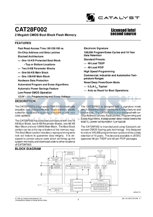 CAT28F002TA-12TT datasheet - 120ns  2M-bit CMOS boot block flash memory