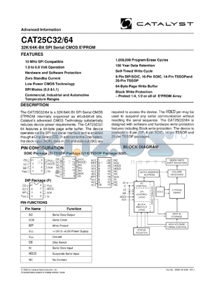 CAT25C32PI-1.8TE13 datasheet - 32K SPI serial CMOS EEPROM 1.8-6.0V