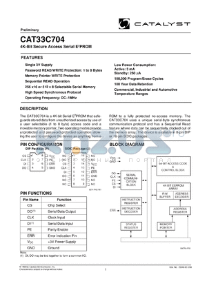 CAT33C704JA-TE13 datasheet - 4K-bit  secure access serial  EEPROM
