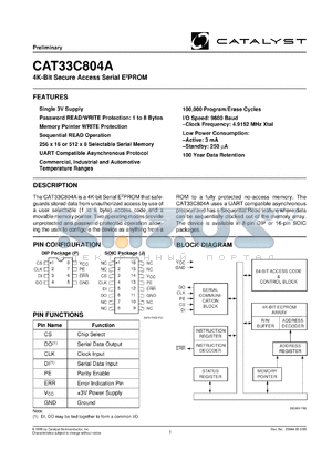 CAT33C804AJ-TE13 datasheet - 4K-bit  secure access serial  EEPROM