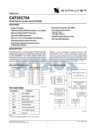 CAT35C704PI-TE13 datasheet - 4K-bit  secure access serial  EEPROM