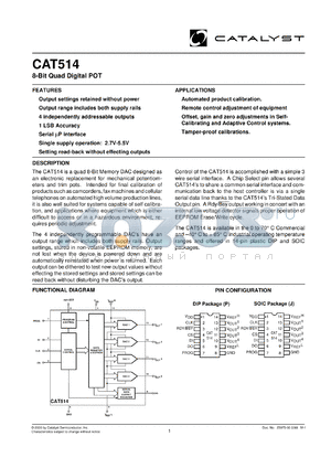 CAT514JI-TE13 datasheet - 8-bit  quad  digital POT