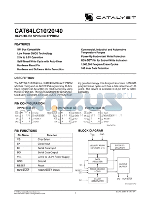 CAT65LC20SA-TE13 datasheet - 2K-bit  SPI serial EEPROM