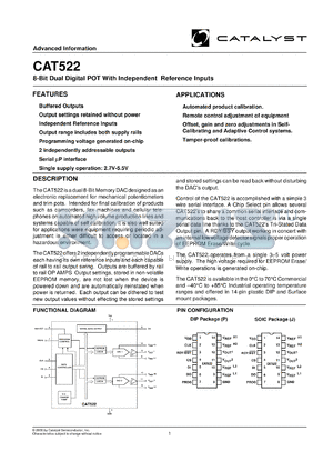 CAT522J-TE13 datasheet - 8-bit  dual digital POT with independent reference input