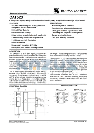 CAT523P-TE13 datasheet - Configured digitally programmable potentiometer (DPP)