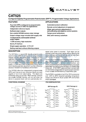 CAT525P-TE13 datasheet - Configured digitally programmable potentiometer (DPP)