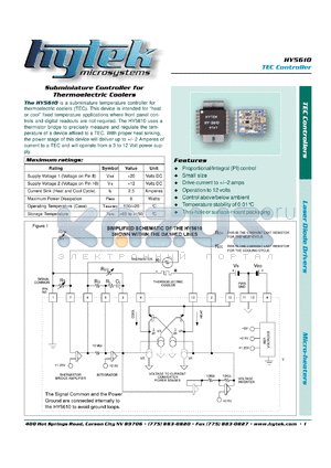 HY5610 datasheet - Subminiature controller for thermoelectric cooler