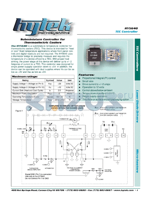 HY5640 datasheet - Subminiature controller for thermoelectric cooler