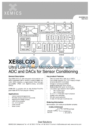 XE88LC01ME028 datasheet - Ultra low-power microcontroller with ADC and DAC for sensor conditioning