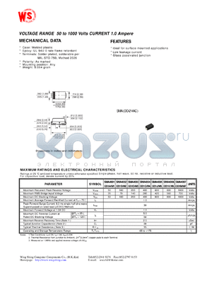 SMA4003 datasheet - Surface mount silicon rectifier. Current 1.0A. Maximum recurrent peak reverse voltage 200V. Maximum RMS bridge input voltage 140V. Maximum DC blocking voltage 200V.