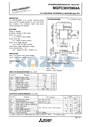 MGFC36V59964A datasheet - 5.9-6.4GHz band 4W internally matched GaAs FET