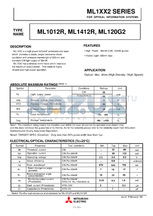 ML1012R datasheet - High power semiconductor laser