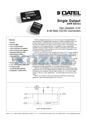 UNR-3.3/2500-D12 datasheet - 3.3V  Non-isolated, 8-40W, single output DC/DC converter