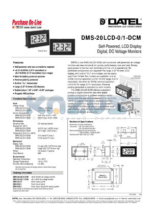 DMS-20LCD-1-DCM datasheet - Self-powered, LCD display digital, DC voltage monitat