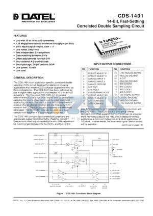 CDS-1401MC datasheet - 14-bit, fast-settling correlated double sampling circuit