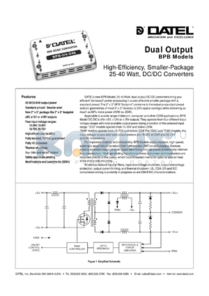 BPB-12/1.65-D24 datasheet - 12V   25-40W, dual output DC/DC converter