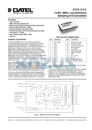 ADS-B943 datasheet - 14-Bit, 3MHz,  low-distortion sampling  A/D converter