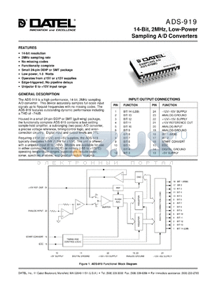 ADS-B919/929 datasheet - 14-Bit,2MHz, low-power sampling  A/D converter