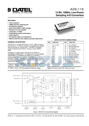 ADC-B119 datasheet - 12-Bit,10MHz, low-power sampling  A/D converter