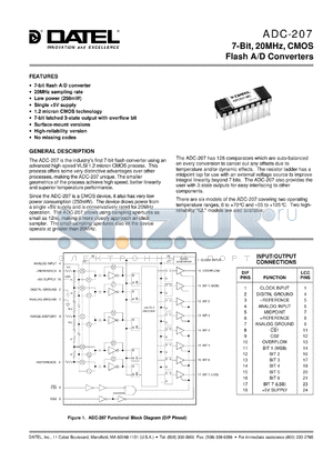 ADC-207/208 datasheet - 7-Bit, 20 MHz, CMOS flash A/D converter