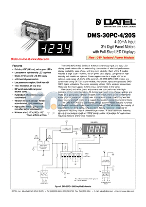 DMS-30PC-4/20S-24RL datasheet - 7.5V to 32V 4-20mA input 3 1/2 digit panel meter