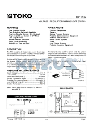 TK11532BX datasheet - 3.25V  Voltage regulator with on/off switch