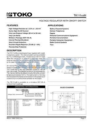 TK11126MCL datasheet - 2.6V  Voltage regulator with on/off switch