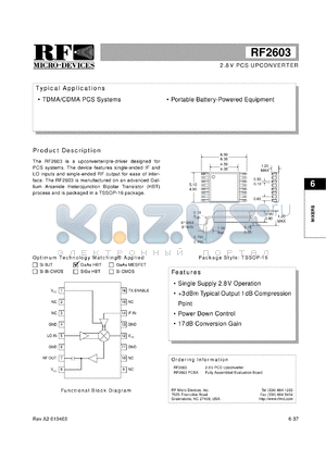 RF2603PCBA datasheet - 2.8V PCS upconverter