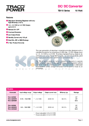 TSI-5.0S2ROSM datasheet - 10 Watt,input voltage range:6.0-16.5V output voltage 3.0-5.0V (2A) DC/DC converter