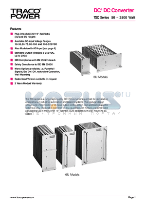 TSC6090 datasheet - Input voltage range:93-138V/185-264V, 50/60Hz, output voltage 5V (80A) DC/DC converter