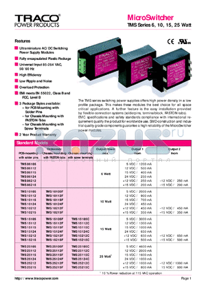 TMS25105 datasheet - 25 Watt, input voltage range:83-264V,output voltage 5V (4.6A) microswitcher