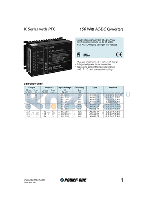 LK4003-7R datasheet - 150 Watt, input voltage range:85-255V output voltage 5.1V (25A) AC/DC converter