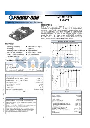 SMS012ZD datasheet - 12 Watt, input voltage range:36-72V, output voltage 2.5V,(3.6A)  DC/DC converter