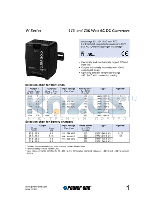 LWR2880-6 datasheet - 250 Watt, input voltage range:85-264/90-350V, output voltage 49.4V,(2.5A)  AC/DC converter