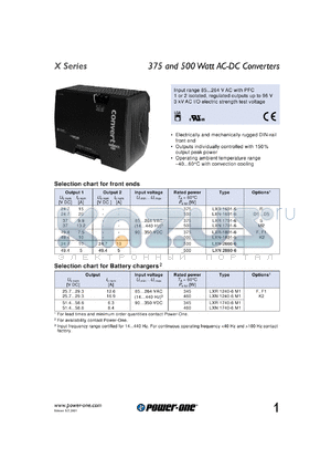 LXN-1701-6 datasheet - 500 Watt, input voltage range:85-264/90-350V, output voltage 37V,(13.2A)  AC/DC converter