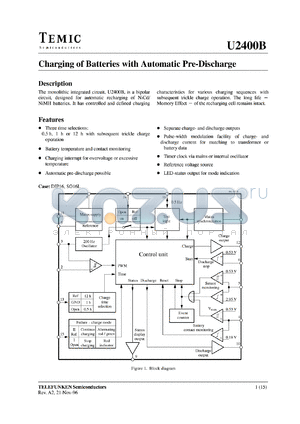 U2400B datasheet - Charging of battaries with automatic pre-discharge