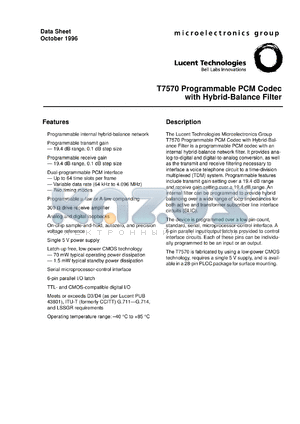 T7570-ML2 datasheet - Programmable PCM codec with hybrid-balance filter.