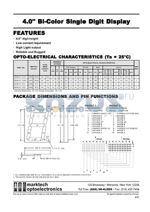 MTN6141-CRG datasheet - 4.0 inches bi-color single digit display. Peak wavelength 567 nm, 700 nm. Emitted color GRN, RED.