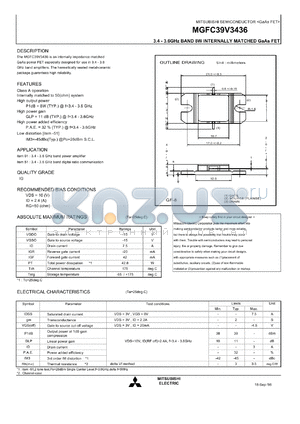 MGFC39V3436A datasheet - 3.4-3.6 GHz band 4W internally matched GaAs FET