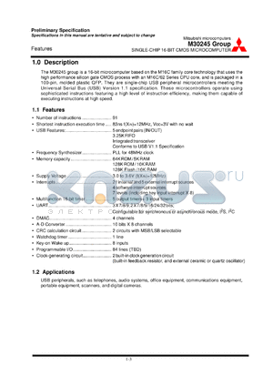 M30245FB-GP datasheet - Single-chip 16-bit CMOS microcomputer