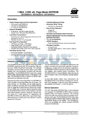 SST29EE010-90-4I-UN datasheet - 1 Mbit (128K x 8) page-mode EEPROM