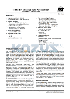 SST39SF010-70-4I-UH datasheet - 512 Kbit/1 Mbit (x8) multi-purpose flash