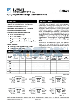 SMS24S1R1R1R0R0 datasheet - Highly programmable voltage supervisory circuit