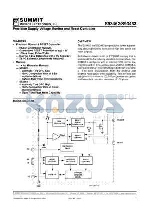 S93462P2.7 datasheet - Precision supply-voltage monitor and reset controller